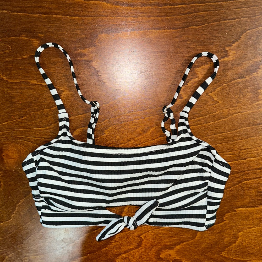 Black and white striped cut out bikini top